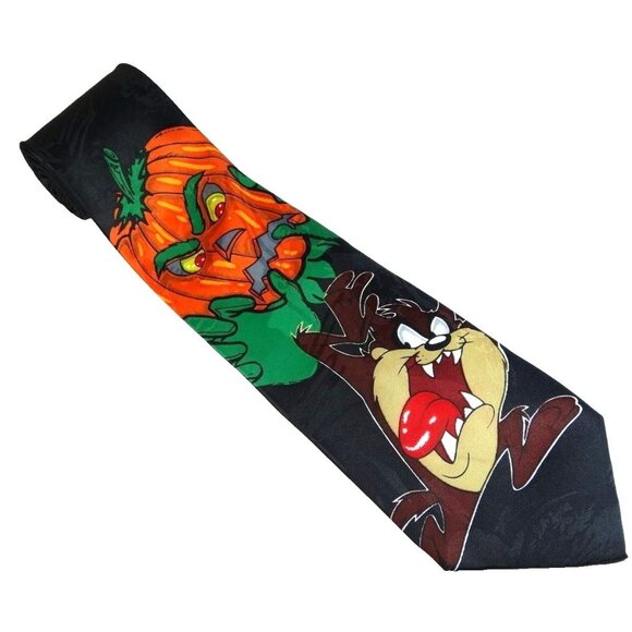 TAZ Halloween Tie Tasmanian Devil Pumpkin Short 53" Youth or Men Cartoon Necktie - Picture 1 of 1